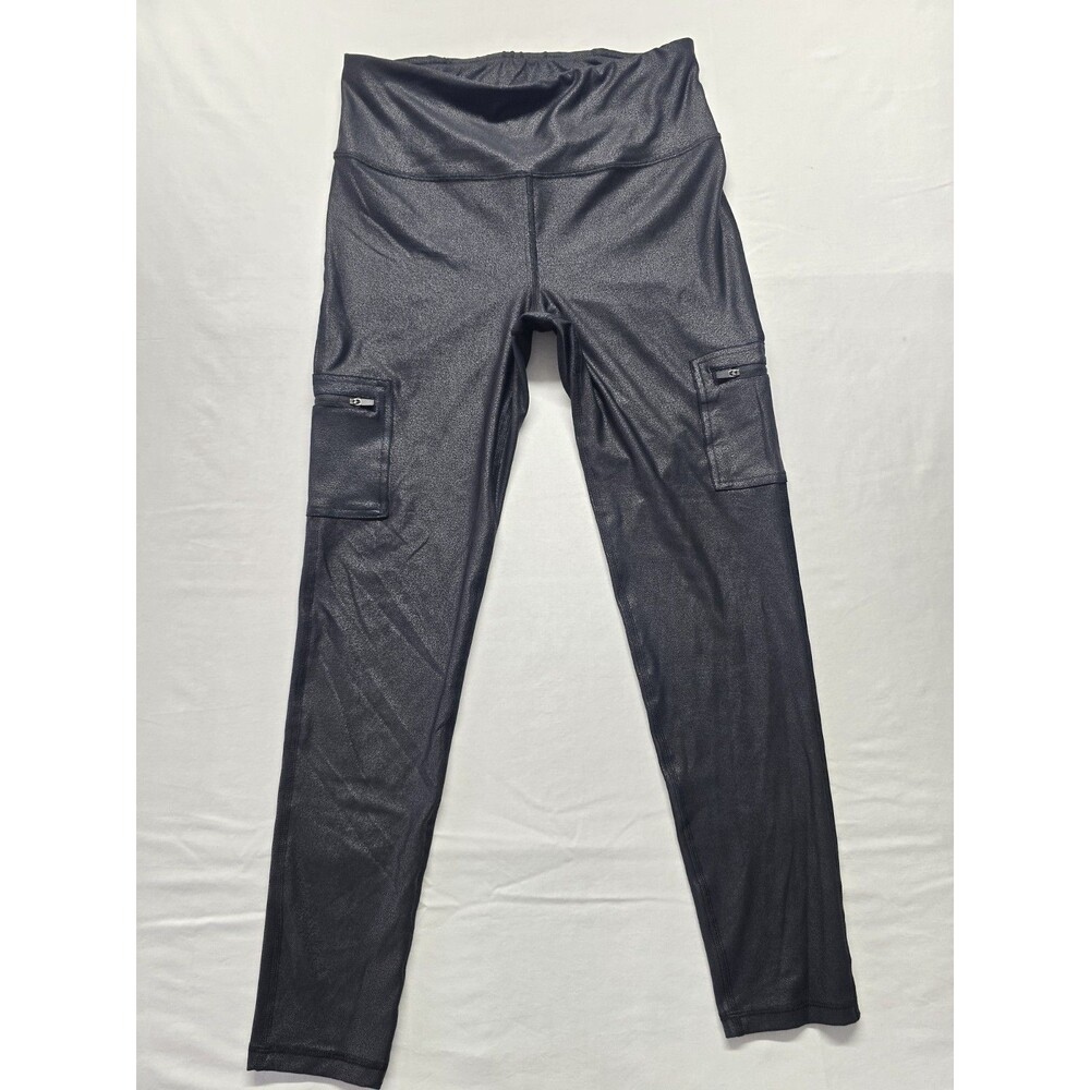 Mono B High Rise Metallic  Black Cargo Legging Women's Size L Womens